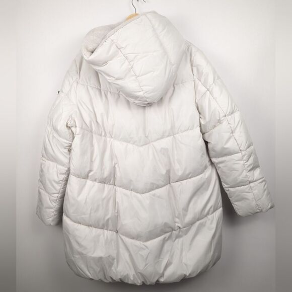 BCBGmaxazria White Puffer Winter Coat Women's Oversized XL Faux Fur Hooded Warm - Picture 7 of 16